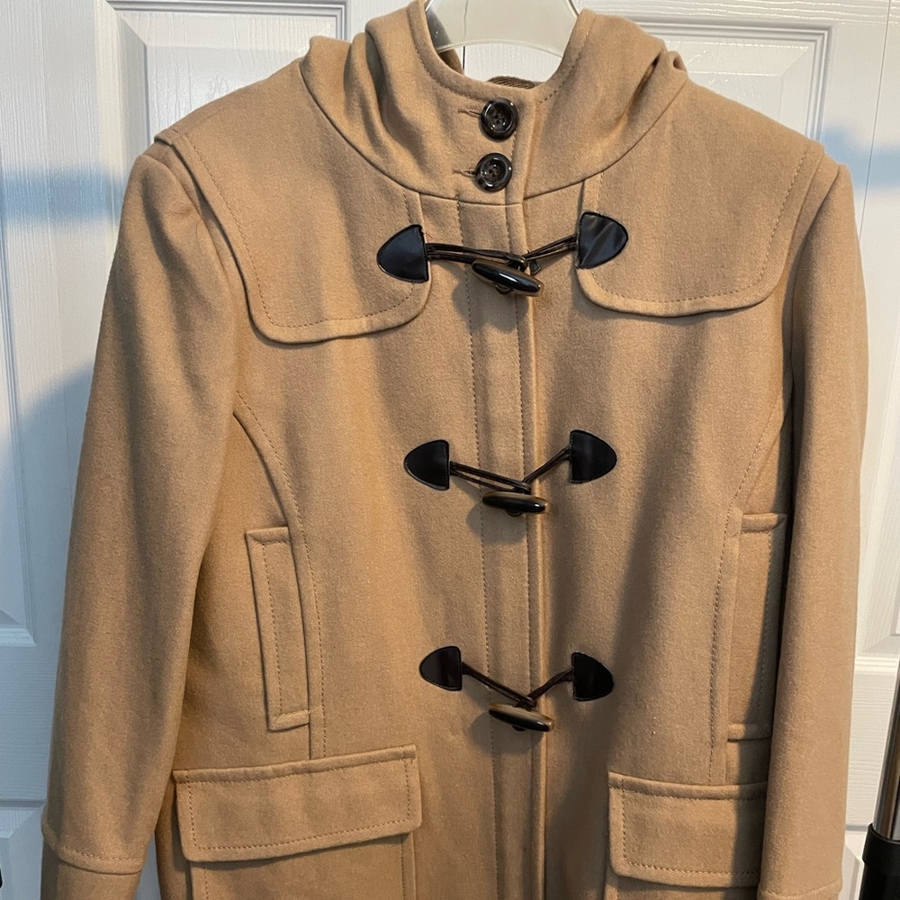 St. John’s Bay Hooded Camel colored Pea Coat Petite XL